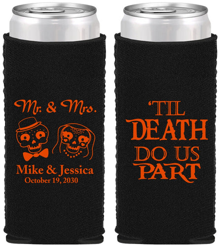Custom Wedding Neoprene Slim Can Coolers - Til Death Do Us Part | 487