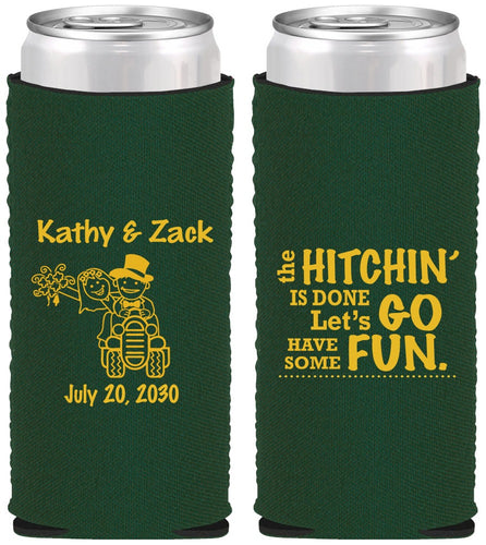 Custom Wedding Neoprene Slim Can Coolers - Tractor Hitchin | 489