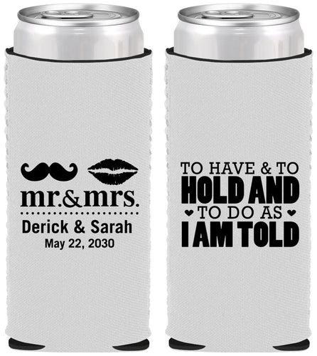 Custom Wedding Neoprene Slim Can Coolers - To Have And To Hold | 491