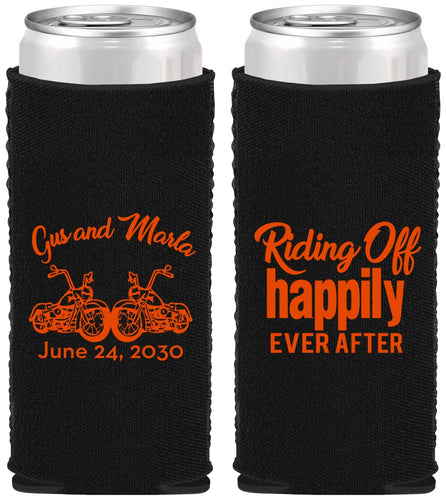 Custom Wedding Neoprene Slim Can Coolers - Motorcycle | 493