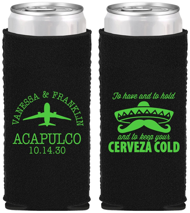 Custom Wedding Neoprene Slim Can Coolers - Destination | 496