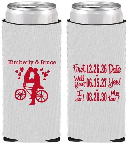 Custom Wedding Neoprene Slim Can Coolers - First Date Will You I Do | 497