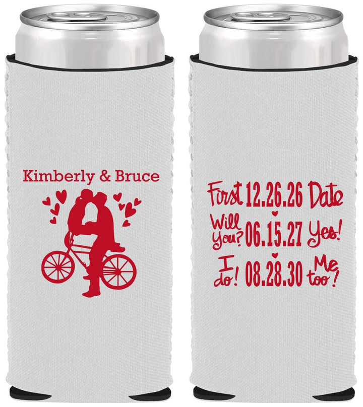 Custom Wedding Neoprene Slim Can Coolers - First Date Will You I Do | 497