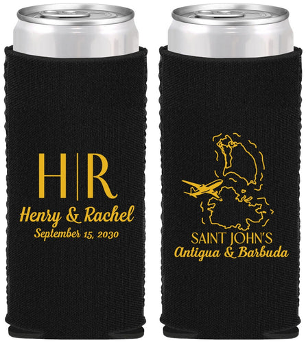 Custom Wedding Neoprene Slim Can Coolers - Antigua And Barbuda | 502