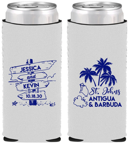 Custom Wedding Neoprene Slim Can Coolers - Antigua And Barbuda | 503