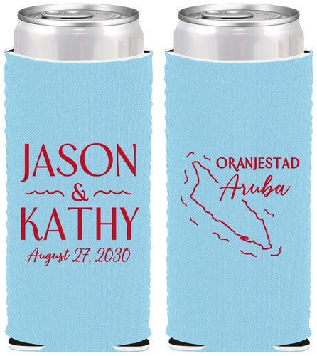 Custom Wedding Neoprene Slim Can Coolers - Aruba | 504