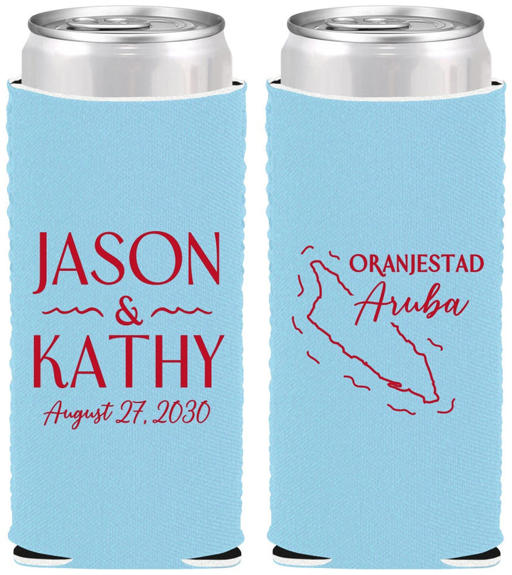 Custom Wedding Neoprene Slim Can Coolers - Aruba | 504