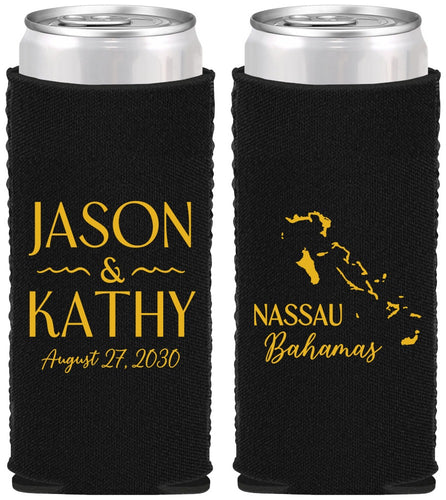 Custom Wedding Neoprene Slim Can Coolers - Bahamas | 506