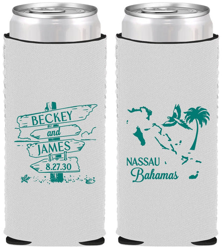 Custom Wedding Neoprene Slim Can Coolers - Bahamas | 507
