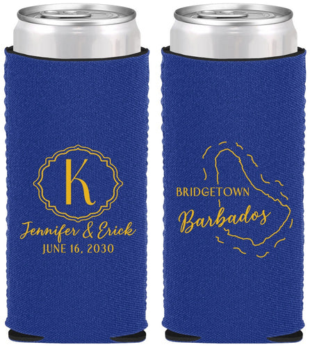 Custom Wedding Neoprene Slim Can Coolers - Barbados | 508
