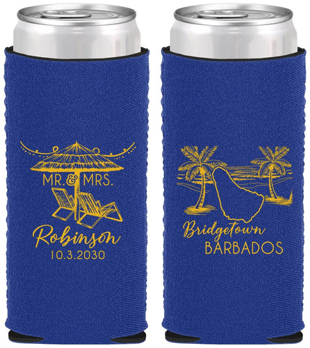 Custom Wedding Neoprene Slim Can Coolers - Barbados | 509