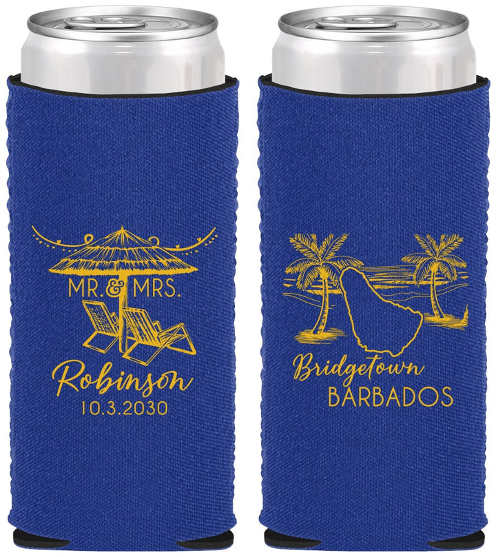 Custom Wedding Neoprene Slim Can Coolers - Barbados | 509