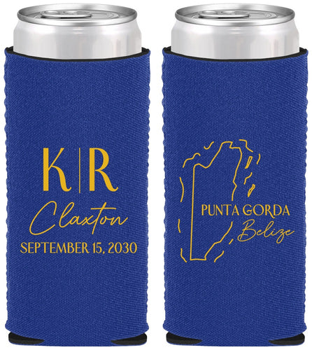 Custom Wedding Neoprene Slim Can Coolers - Belize | 510