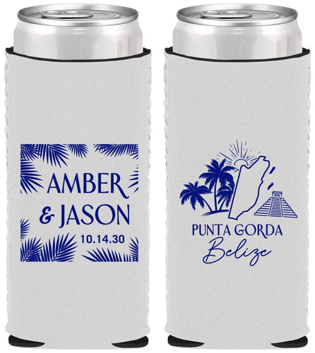 Custom Wedding Neoprene Slim Can Coolers - Belize | 511