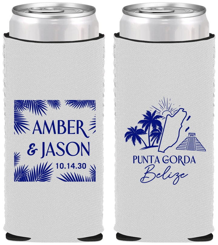Custom Wedding Neoprene Slim Can Coolers - Belize | 511