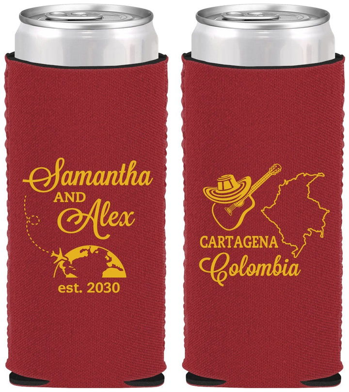 Custom Wedding Neoprene Slim Can Coolers - Colombia | 517