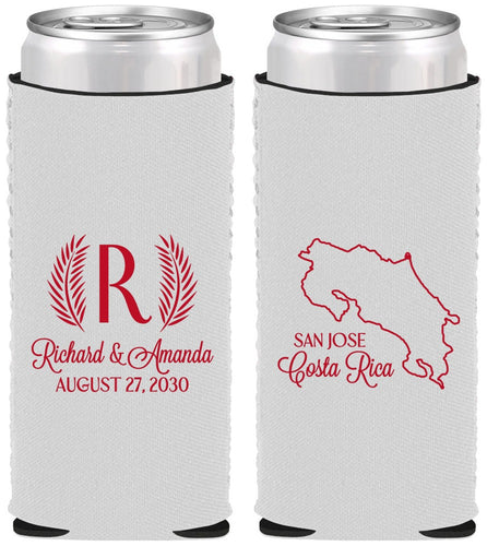 Custom Wedding Neoprene Slim Can Coolers - Costa Rica | 518