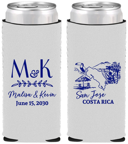 Custom Wedding Neoprene Slim Can Coolers - Costa Rica | 519