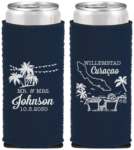 Custom Wedding Neoprene Slim Can Coolers - Curacao | 521