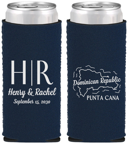 Custom Wedding Neoprene Slim Can Coolers - Domincan Republic | 522