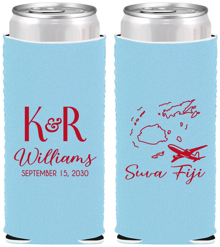 Custom Wedding Neoprene Slim Can Coolers - Fiji | 524