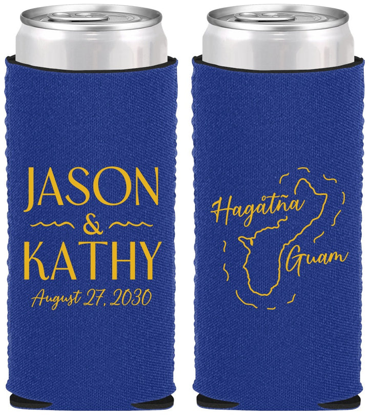Custom Wedding Neoprene Slim Can Coolers - Guam | 526
