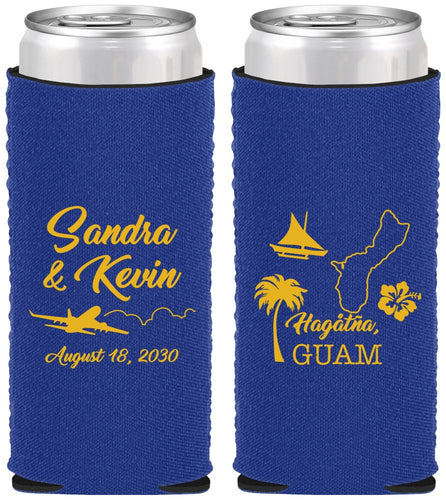 Custom Wedding Neoprene Slim Can Coolers - Guam | 527