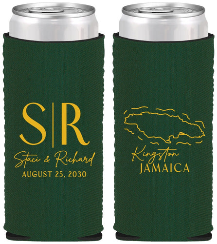 Custom Wedding Neoprene Slim Can Coolers - Jamaica | 530