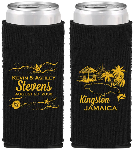 Custom Wedding Neoprene Slim Can Coolers - Jamaica | 531