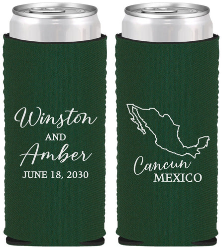Custom Wedding Neoprene Slim Can Coolers - Mexico | 534