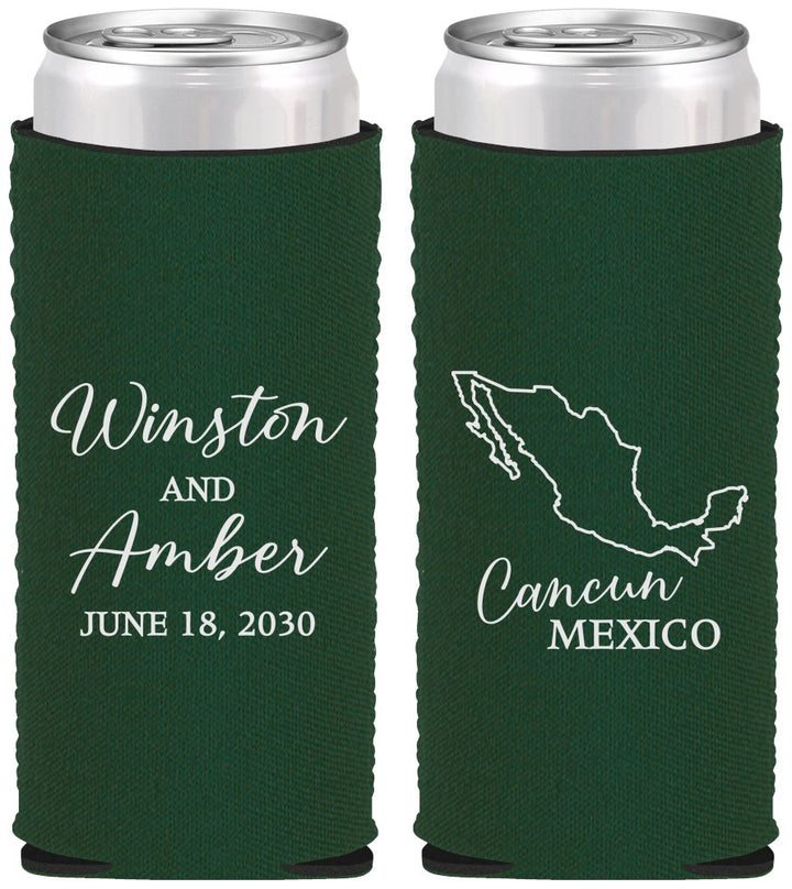 Custom Wedding Neoprene Slim Can Coolers - Mexico | 534