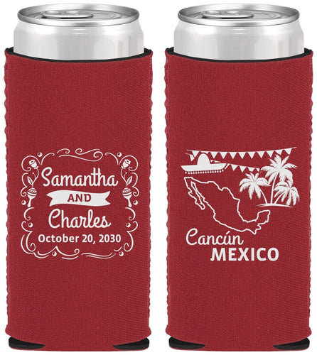 Custom Wedding Neoprene Slim Can Coolers - Mexico | 535