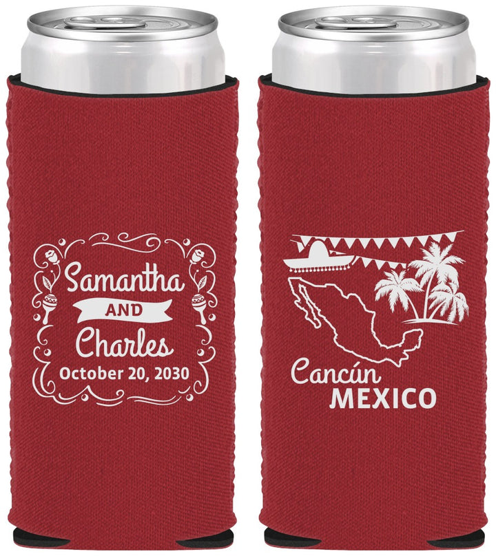 Custom Wedding Neoprene Slim Can Coolers - Mexico | 535