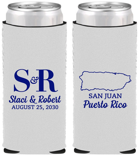Custom Wedding Neoprene Slim Can Coolers - Puerto Rico | 538