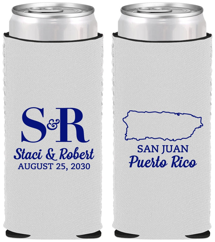 Custom Wedding Neoprene Slim Can Coolers - Puerto Rico | 538