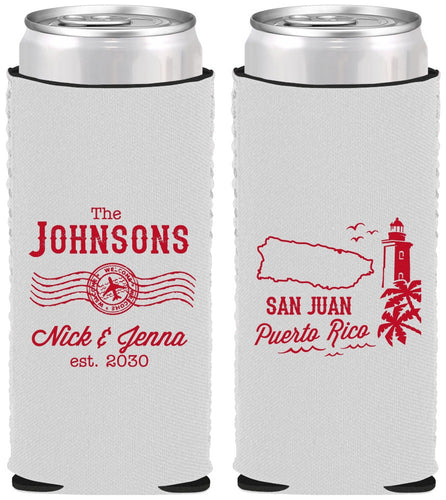Custom Wedding Neoprene Slim Can Coolers - Puerto Rico | 539
