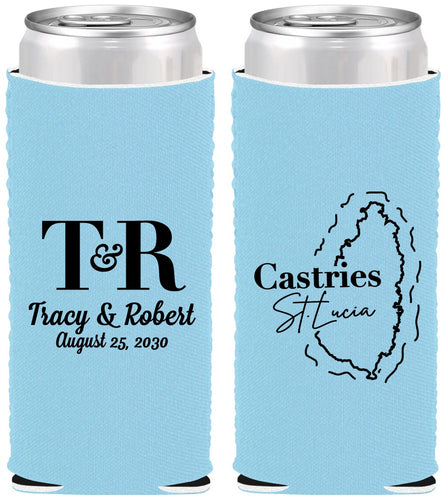Custom Wedding Neoprene Slim Can Coolers - St Lucia | 540