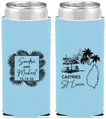 Custom Wedding Neoprene Slim Can Coolers - St Lucia | 541