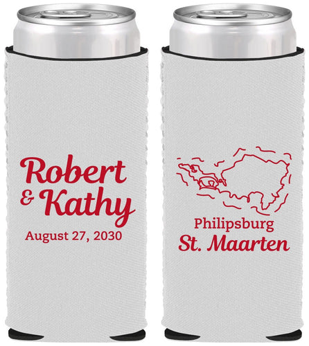 Custom Wedding Neoprene Slim Can Coolers - St Maarten | 542