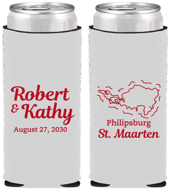 Custom Wedding Neoprene Slim Can Coolers - St Maarten | 542