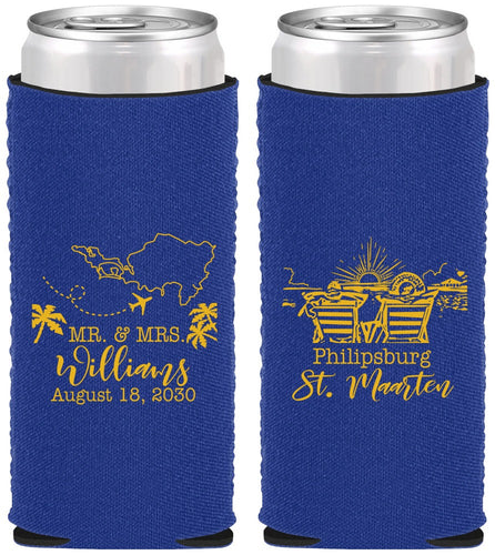 Custom Wedding Neoprene Slim Can Coolers - St Maarten | 543