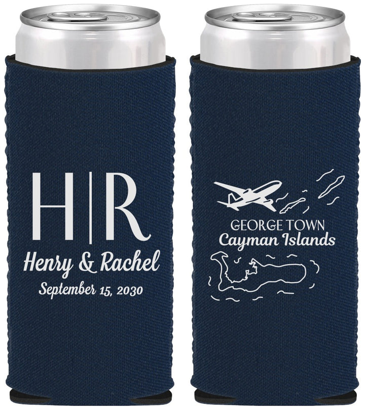 Custom Wedding Neoprene Slim Can Coolers - Cayman Island | 544