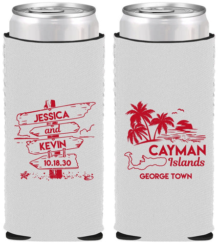 Custom Wedding Neoprene Slim Can Coolers - Cayman Island | 545