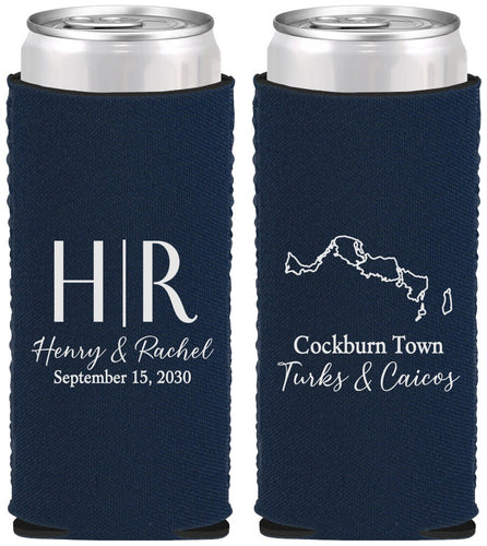 Custom Wedding Neoprene Slim Can Coolers - Turks And Caicos | 546