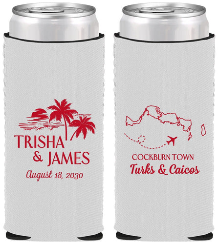 Custom Wedding Neoprene Slim Can Coolers - Turks And Caicos | 547