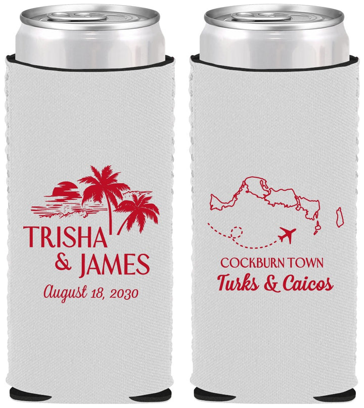 Custom Wedding Neoprene Slim Can Coolers - Turks And Caicos | 547
