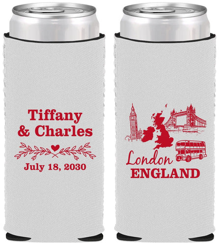 Custom Wedding Neoprene Slim Can Coolers - England | 549