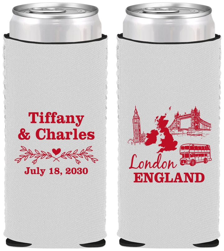 Custom Wedding Neoprene Slim Can Coolers - England | 549