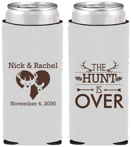 Custom Wedding Neoprene Slim Can Coolers - The Hunt Is Over | 554