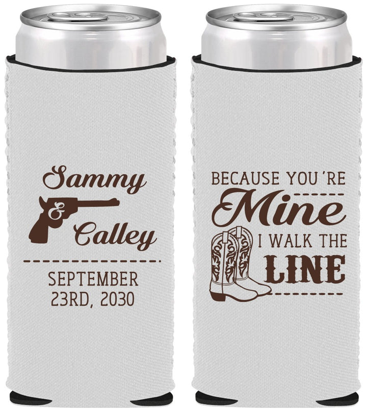 Custom Wedding Neoprene Slim Can Coolers - I Walk The Line | 555